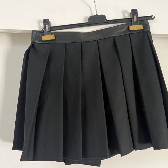 Diesel O-Rukan Wool Blend Safety Pin Leather Trim Pleated Mini Skirt In Black - Picture 6 of 7